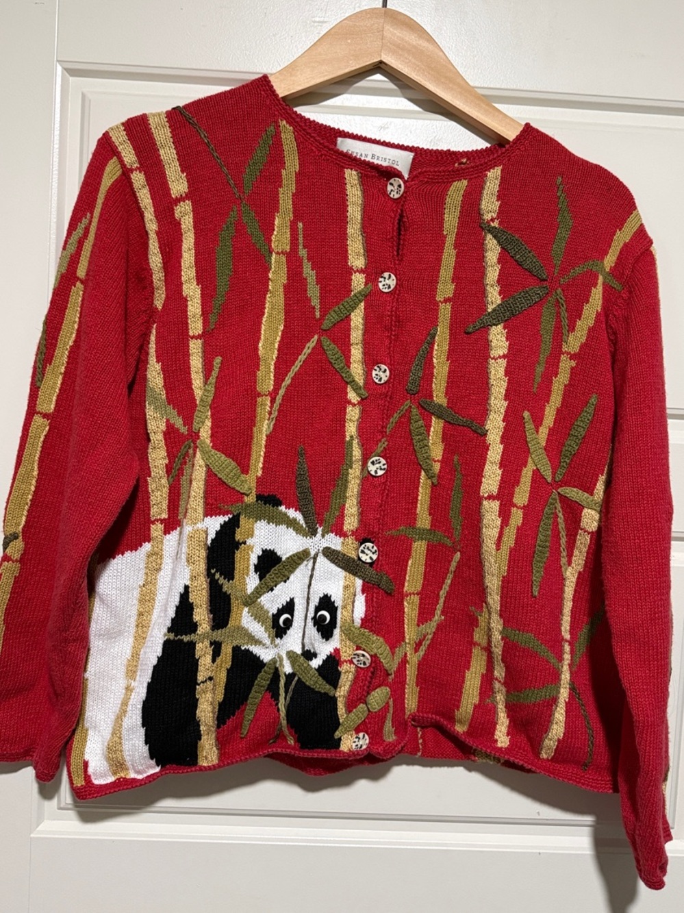 Susan Bristol Red Bamboo Panda Cardigan Sweater